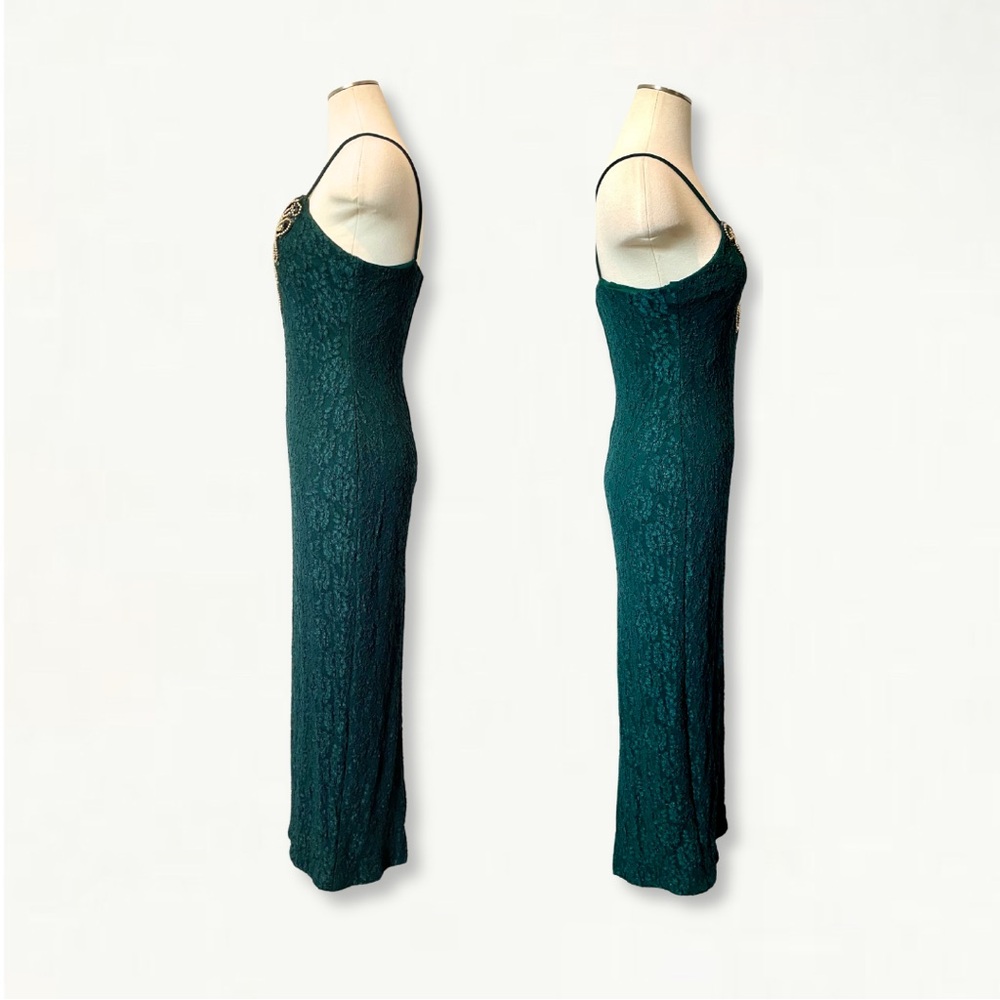Vintage 1990s Frederick’s of Hollywood Green Lace Sequin + Studded Formal Dress - Picture 5 of 9